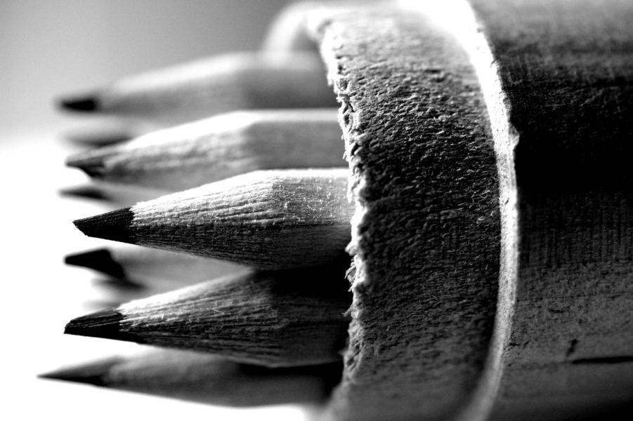 black and white macro photography image of pencils