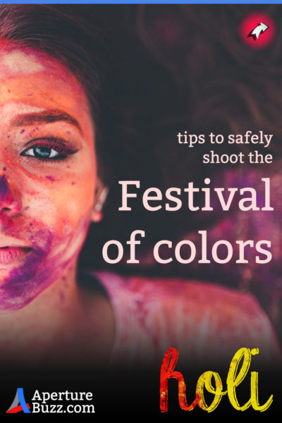 A colorful face of a woman during a Holi celebrations photoshoot