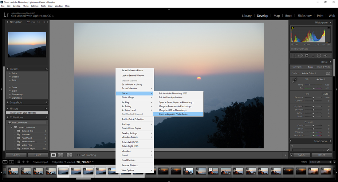 Lightroom export multiple images as layers in Photoshop